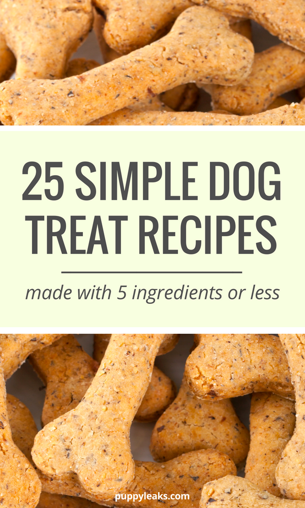 Looking for some easy dog treat recipes to try out? Here's 25 simple dog treat recipes, all made with 5 ingredients or less. 25 homemade dog treat recipes